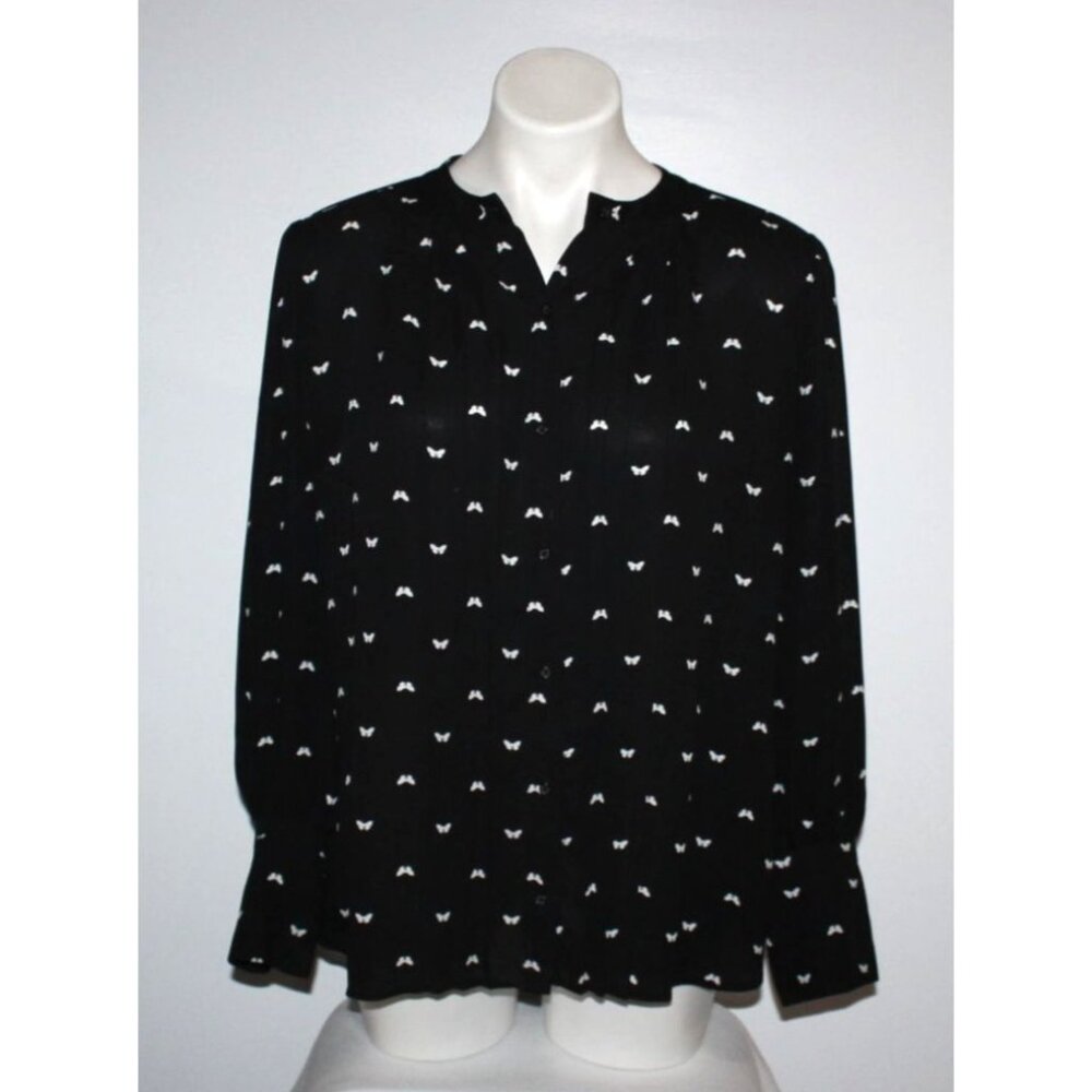 ANN TAYLOR Women's Black Butterfly Blouse Top Size M